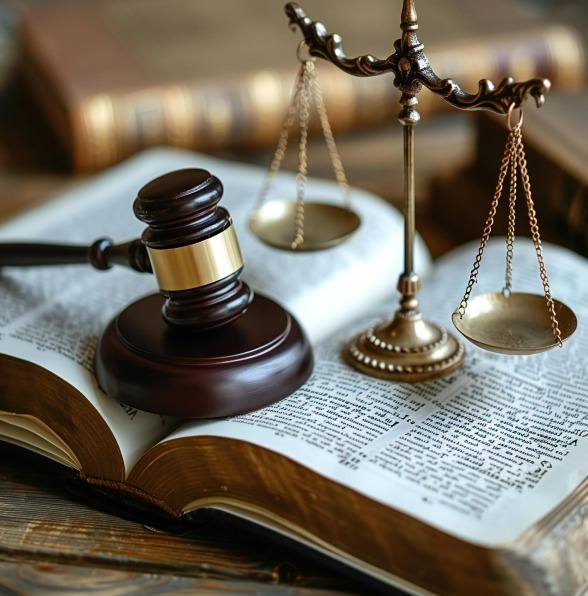 Gavel and scales on legal book