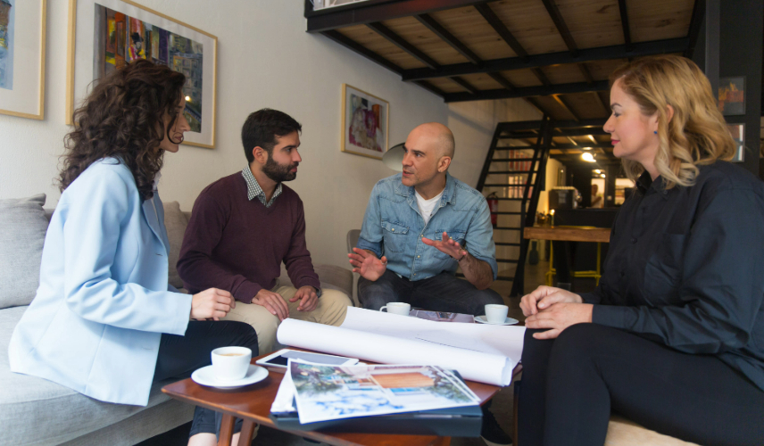 Team discussing renovation project